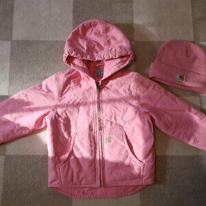 Carhartt Girls Size 4 / 5 Pink Winter Coat and Matching Beanie